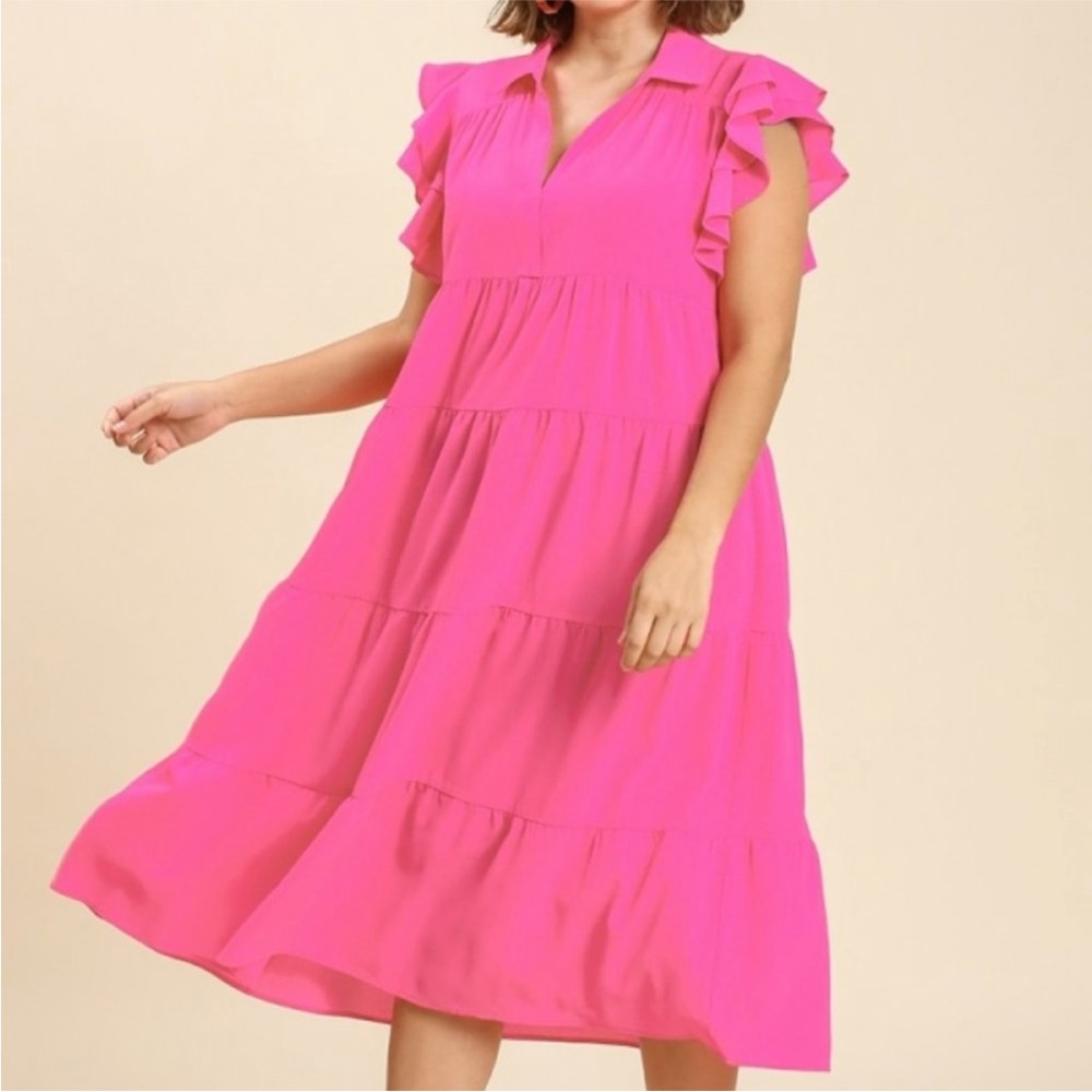 NWT Umgee Hot Pink MIDI dress Barbie Pink